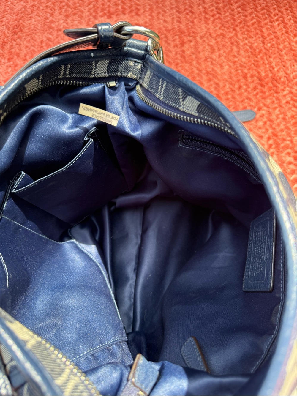 Coach hobo Blue Signature Cloth with leather Shoulder Bag with strap - Picture 5 of 10